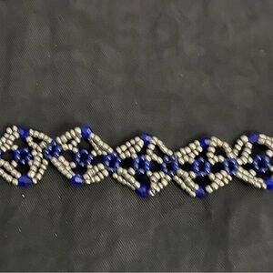 Beautiful handmade seed bead bracelet in silver and dark blue